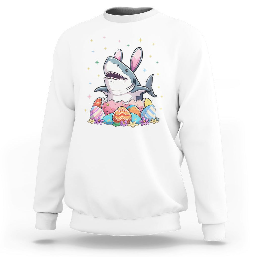 Easter Day Cute Bunny Shark Egg Basket Sweatshirt TS09 White Printyourwear