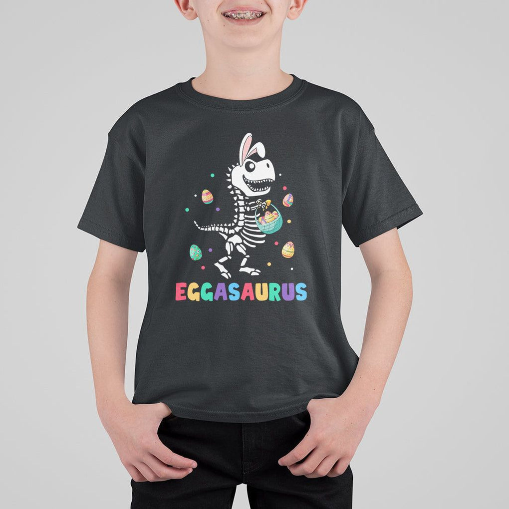 Easter Day T Shirt For Kid Eggasaurus Stegosaurus Dinosaur Egg Bunny TS09 Black Printyourwear