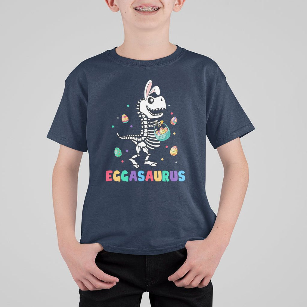 Easter Day T Shirt For Kid Eggasaurus Stegosaurus Dinosaur Egg Bunny TS09 Navy Printyourwear