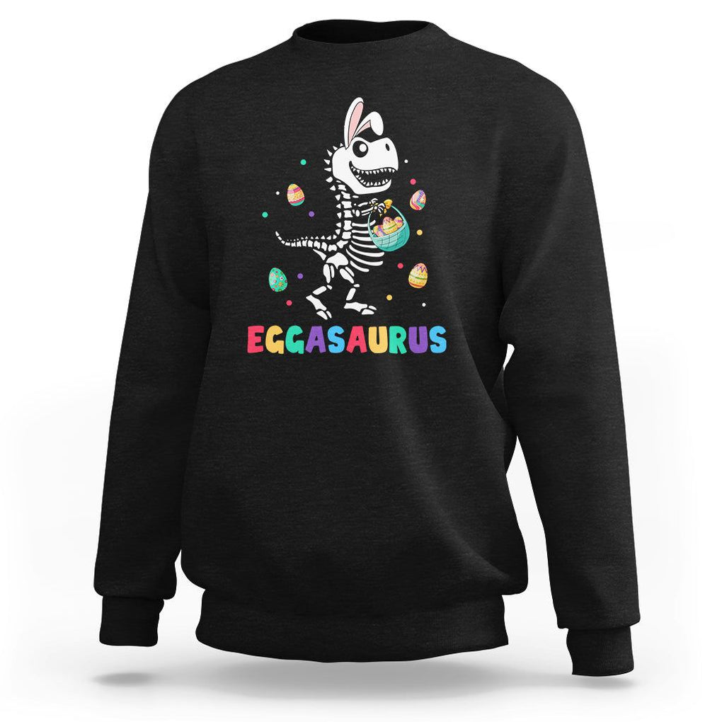 Easter Day Sweatshirt Eggasaurus Stegosaurus Dinosaur Egg Bunny TS09 Black Printyourwear