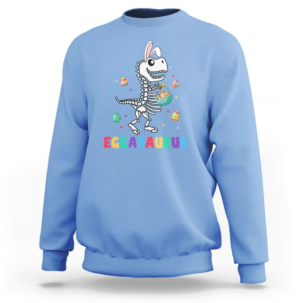 Easter Day Sweatshirt Eggasaurus Stegosaurus Dinosaur Egg Bunny TS09 Carolina Blue Printyourwear