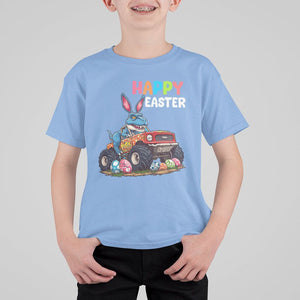 Happy Easter Day T Shirt For Kid Bunny Dinosaur Riding Monster Truck Hunting Egg TS09 Carolina Blue Printyourwear