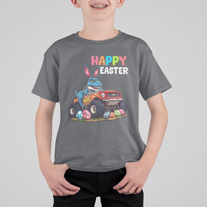 Happy Easter Day T Shirt For Kid Bunny Dinosaur Riding Monster Truck Hunting Egg TS09 Charcoal Printyourwear