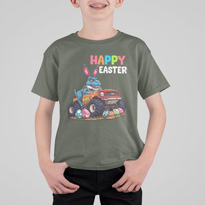 Happy Easter Day T Shirt For Kid Bunny Dinosaur Riding Monster Truck Hunting Egg TS09 Military Green Printyourwear