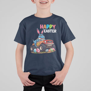 Happy Easter Day T Shirt For Kid Bunny Dinosaur Riding Monster Truck Hunting Egg TS09 Navy Printyourwear