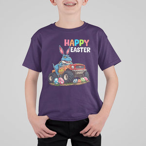 Happy Easter Day T Shirt For Kid Bunny Dinosaur Riding Monster Truck Hunting Egg TS09 Purple Printyourwear