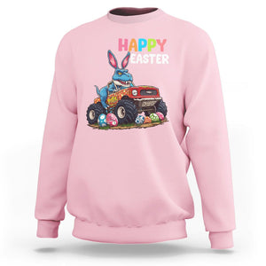 Happy Easter Day Sweatshirt Bunny Dinosaur Riding Monster Truck Hunting Egg TS09 Light Pink Printyourwear