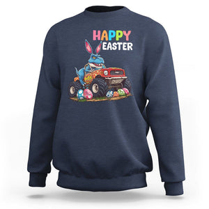 Happy Easter Day Sweatshirt Bunny Dinosaur Riding Monster Truck Hunting Egg TS09 Navy Printyourwear