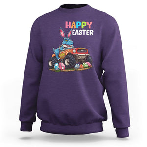 Happy Easter Day Sweatshirt Bunny Dinosaur Riding Monster Truck Hunting Egg TS09 Purple Printyourwear