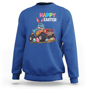 Happy Easter Day Sweatshirt Bunny Dinosaur Riding Monster Truck Hunting Egg TS09 Royal Blue Printyourwear