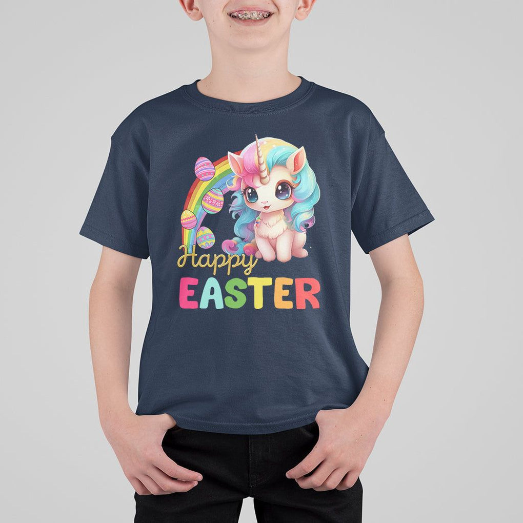 Easter Day Cute Unicorn Bunny Egg Basket T Shirt For Kid TS09 Navy Printyourwear