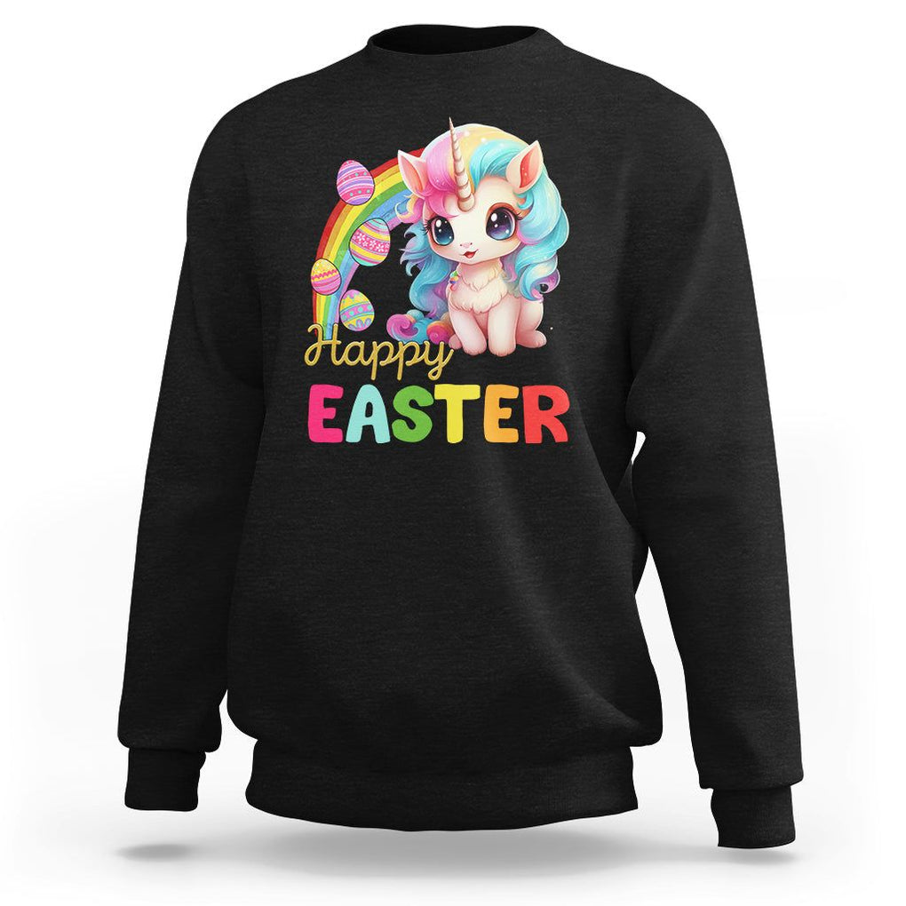 Easter Day Cute Unicorn Bunny Egg Basket Sweatshirt TS09 Black Printyourwear