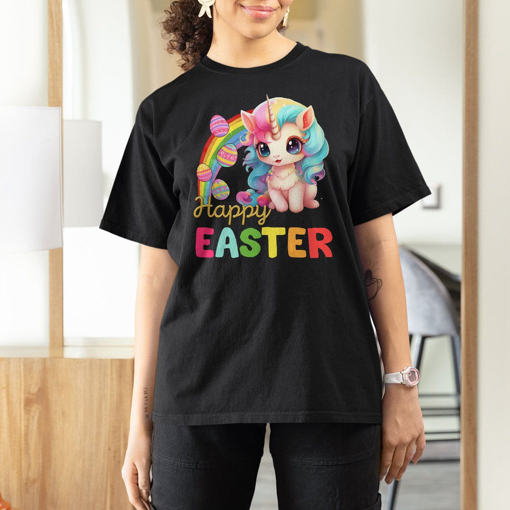 Easter Day Cute Unicorn Bunny Egg Basket T Shirt For Women TS09 Black Printyourwear