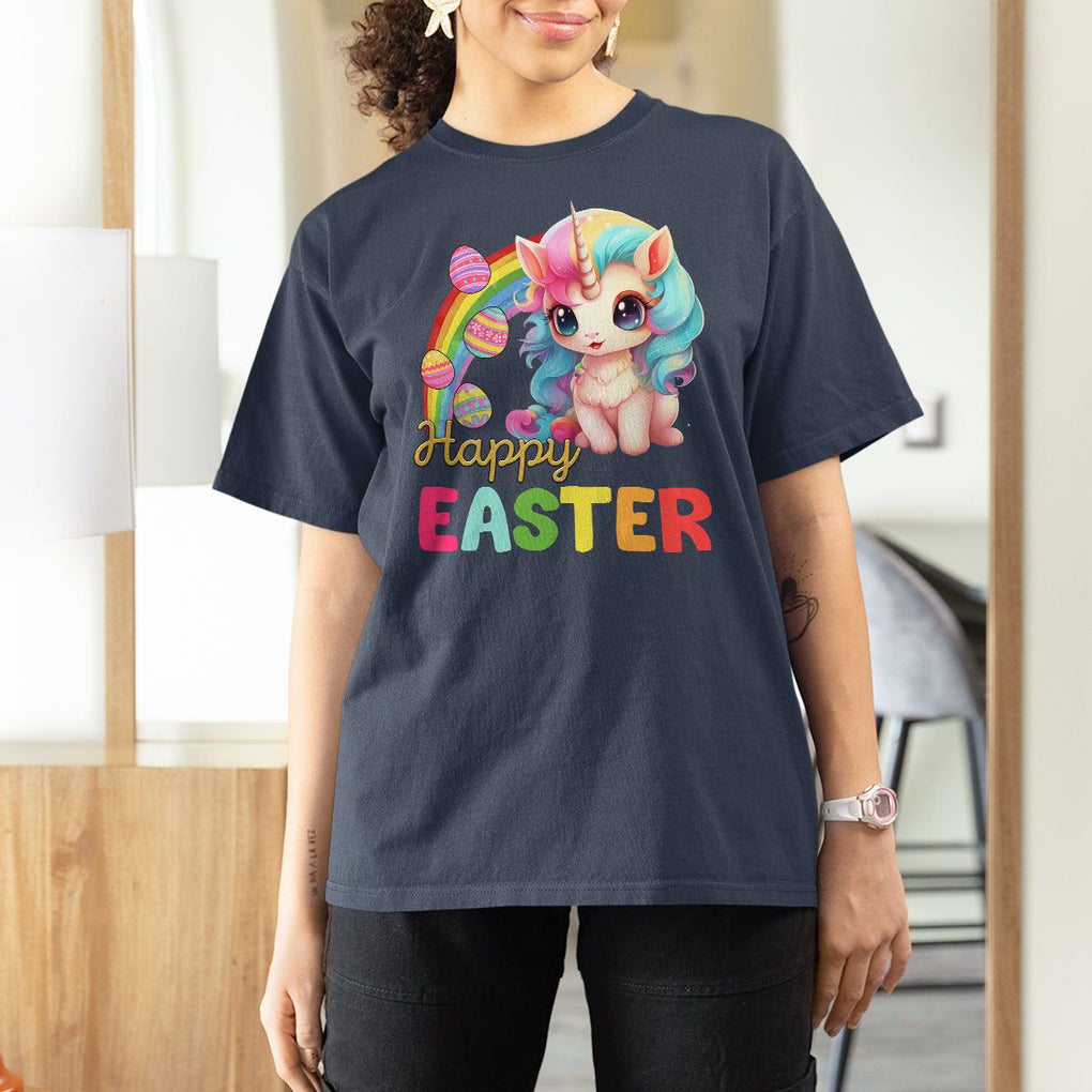 Easter Day Cute Unicorn Bunny Egg Basket T Shirt For Women TS09 Navy Printyourwear