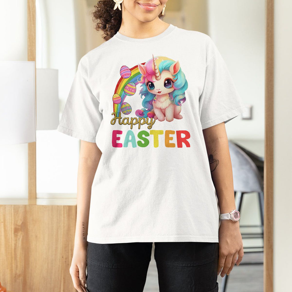 Easter Day Cute Unicorn Bunny Egg Basket T Shirt For Women TS09 White Printyourwear