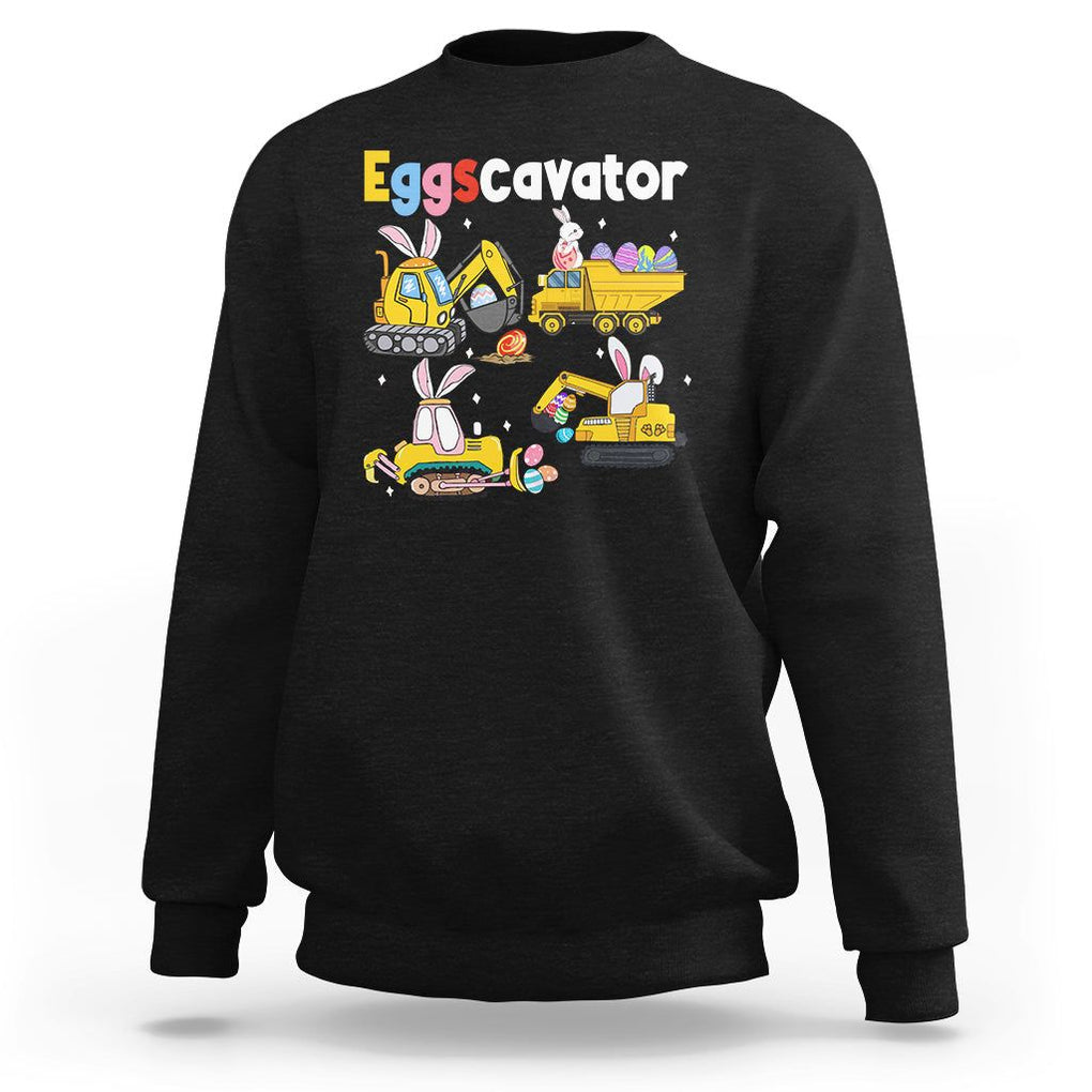 Easter Day Sweatshirt Eggscavator Egg Hunt Construction Trucks Toddler Boys TS09 Black Printyourwear
