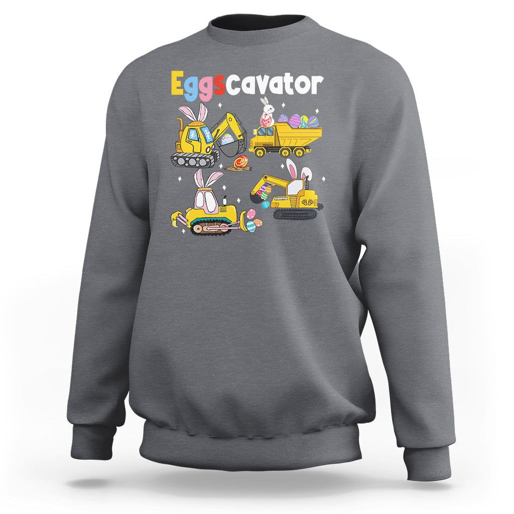 Easter Day Sweatshirt Eggscavator Egg Hunt Construction Trucks Toddler Boys TS09 Charcoal Printyourwear