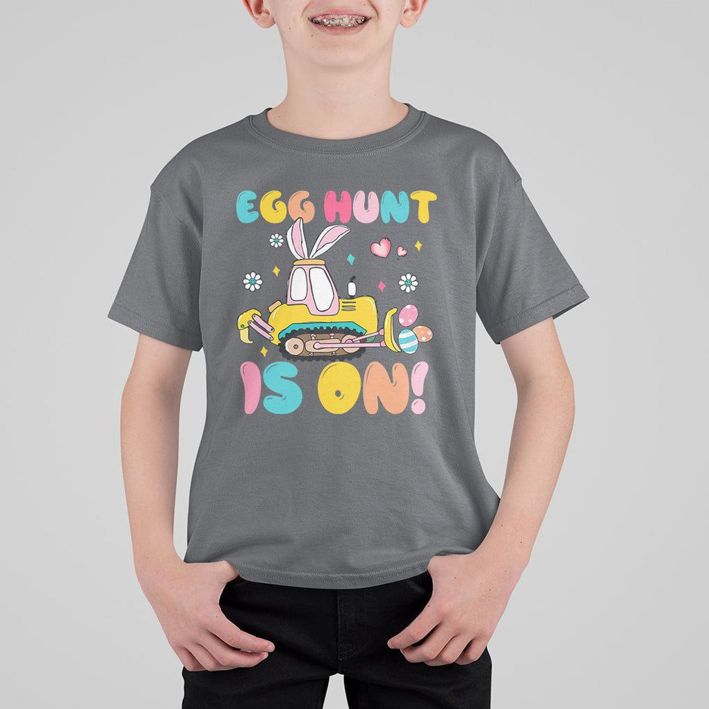 Easter Day T Shirt For Kid Egg Hunt Is On Funny Truck Bunny TS09 Charcoal Printyourwear