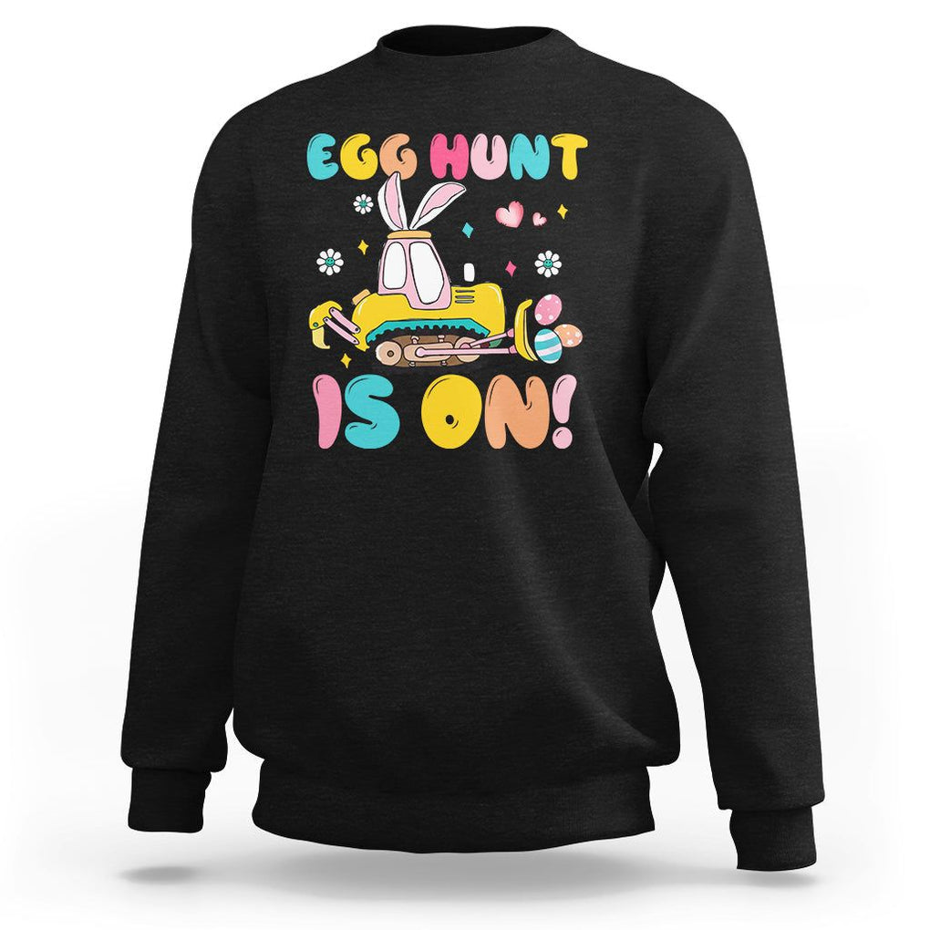 Easter Day Sweatshirt Egg Hunt Is On Funny Truck Bunny TS09 Black Printyourwear