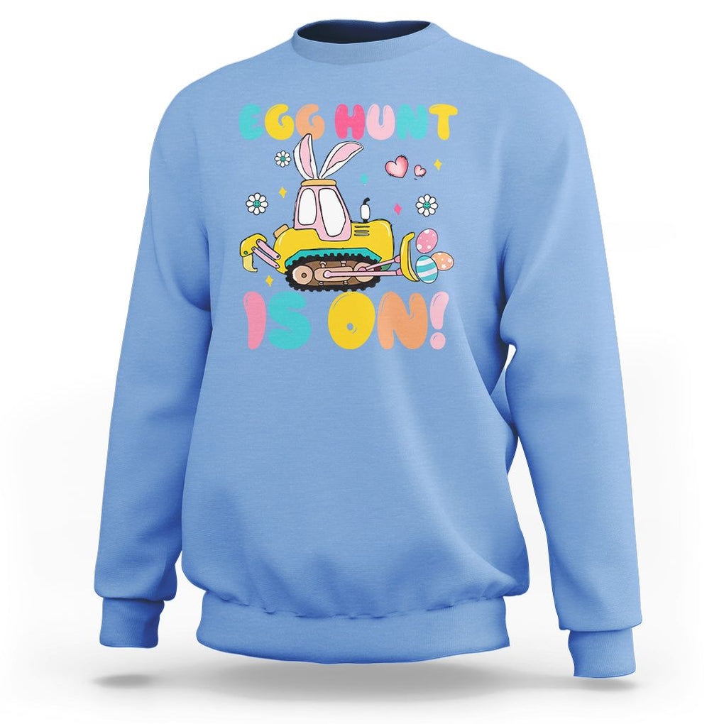 Easter Day Sweatshirt Egg Hunt Is On Funny Truck Bunny TS09 Carolina Blue Printyourwear