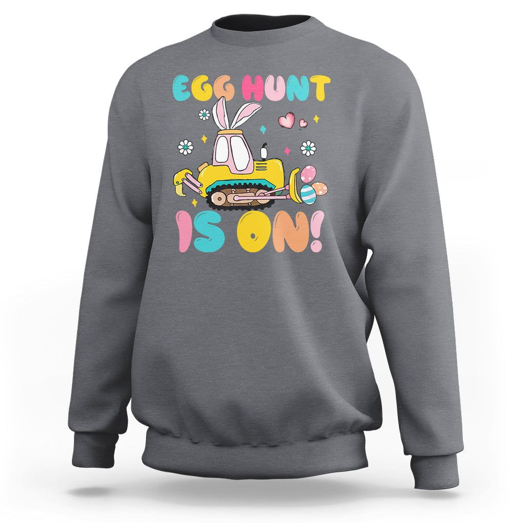 Easter Day Sweatshirt Egg Hunt Is On Funny Truck Bunny TS09 Charcoal Printyourwear