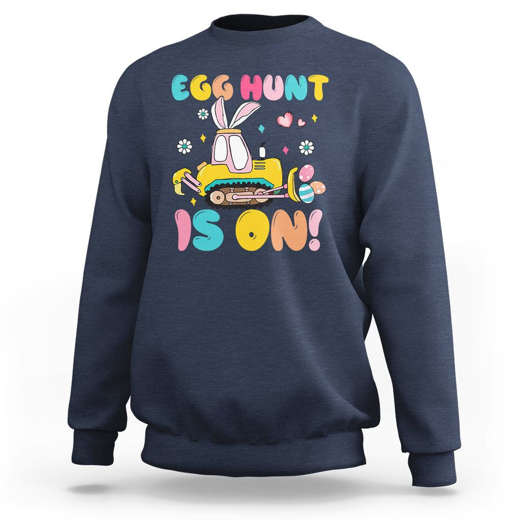Easter Day Sweatshirt Egg Hunt Is On Funny Truck Bunny TS09 Navy Printyourwear