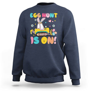 Easter Day Sweatshirt Egg Hunt Is On Funny Truck Bunny TS09 Navy Printyourwear