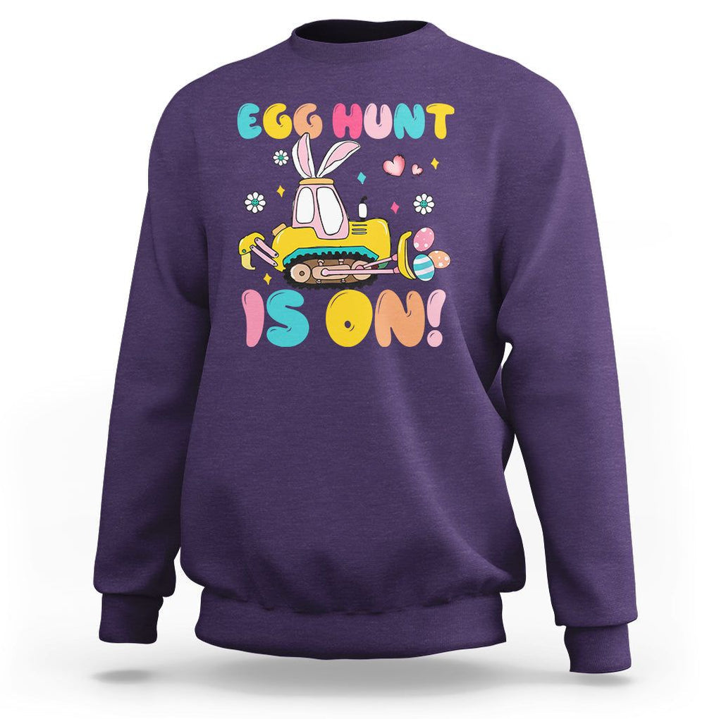 Easter Day Sweatshirt Egg Hunt Is On Funny Truck Bunny TS09 Purple Printyourwear