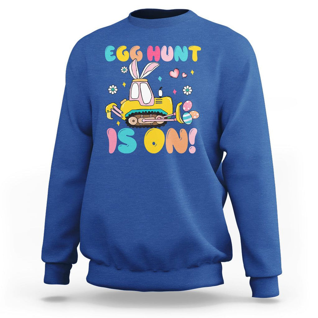 Easter Day Sweatshirt Egg Hunt Is On Funny Truck Bunny TS09 Royal Blue Printyourwear