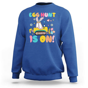 Easter Day Sweatshirt Egg Hunt Is On Funny Truck Bunny TS09 Royal Blue Printyourwear