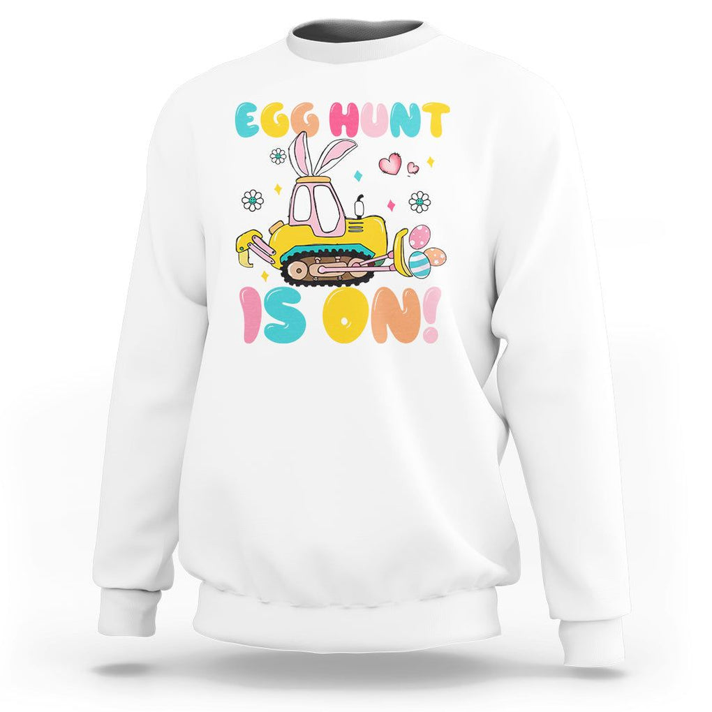 Easter Day Sweatshirt Egg Hunt Is On Funny Truck Bunny TS09 White Printyourwear
