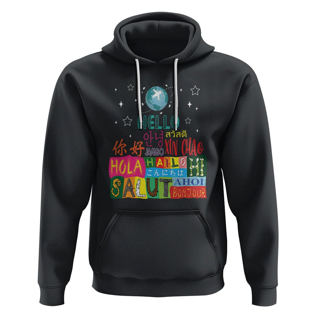 Travel Lover Hoodie Hello Word in Different Languages Greetings TS09 Black Printyourwear