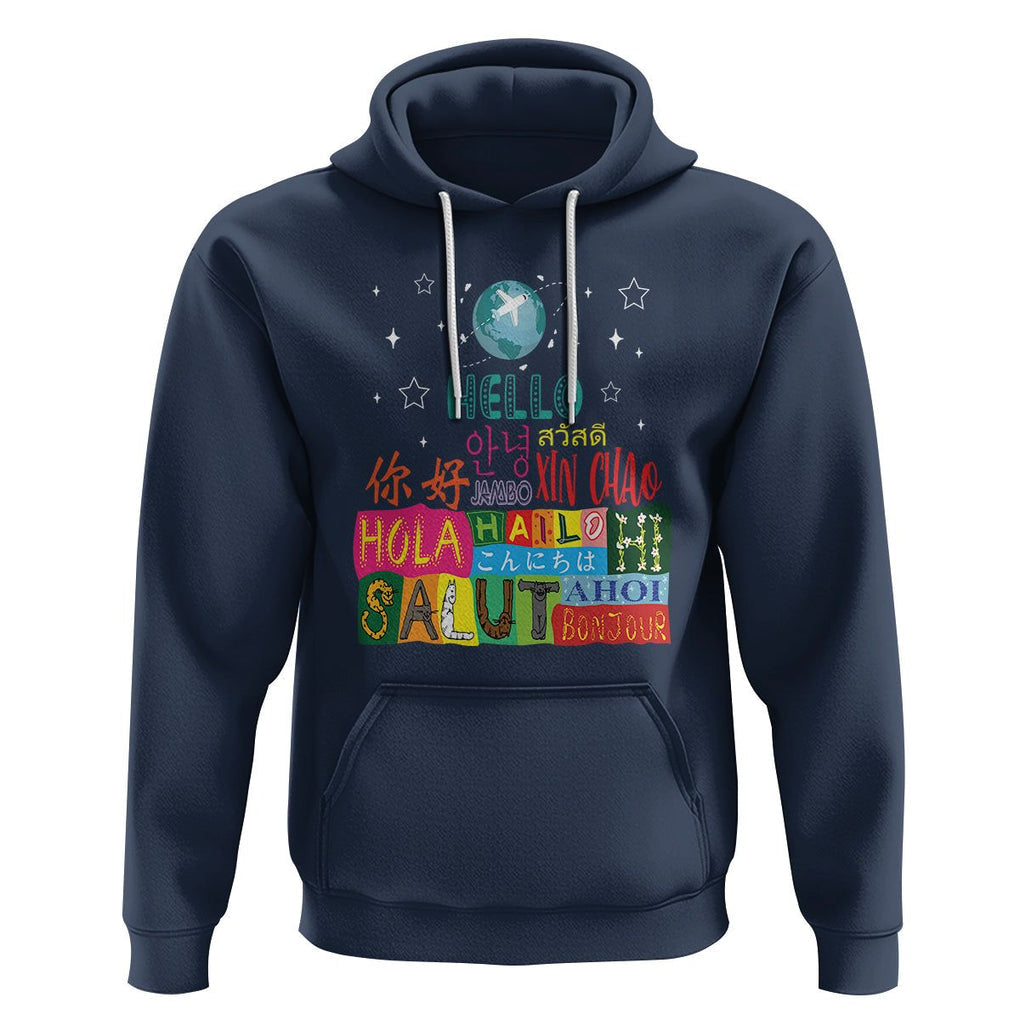 Travel Lover Hoodie Hello Word in Different Languages Greetings TS09 Navy Printyourwear
