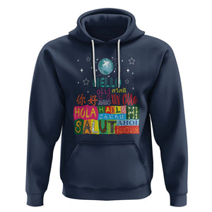Travel Lover Hoodie Hello Word in Different Languages Greetings TS09 Navy Printyourwear