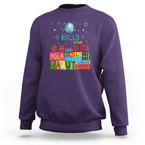 Travel Lover Sweatshirt Hello Word in Different Languages Greetings TS09 Purple Printyourwear