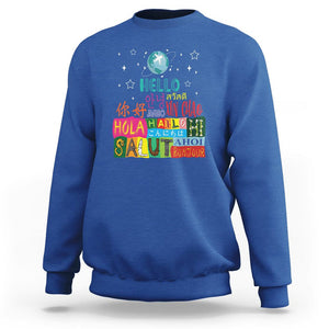 Travel Lover Sweatshirt Hello Word in Different Languages Greetings TS09 Royal Blue Printyourwear