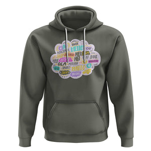 Travel Lover Hoodie Hello Word in Different Languages Greetings TS09 Military Green Printyourwear
