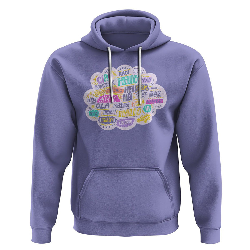 Travel Lover Hoodie Hello Word in Different Languages Greetings TS09 Violet Printyourwear