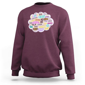 Travel Lover Sweatshirt Hello Word in Different Languages Greetings TS09 Maroon Printyourwear