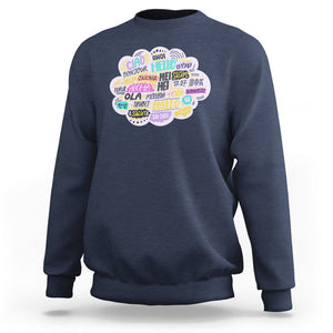 Travel Lover Sweatshirt Hello Word in Different Languages Greetings TS09 Navy Printyourwear