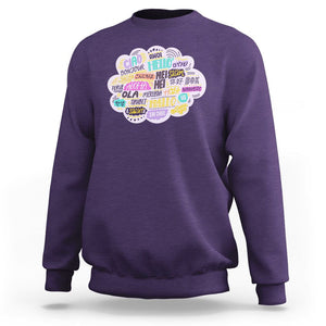 Travel Lover Sweatshirt Hello Word in Different Languages Greetings TS09 Purple Printyourwear