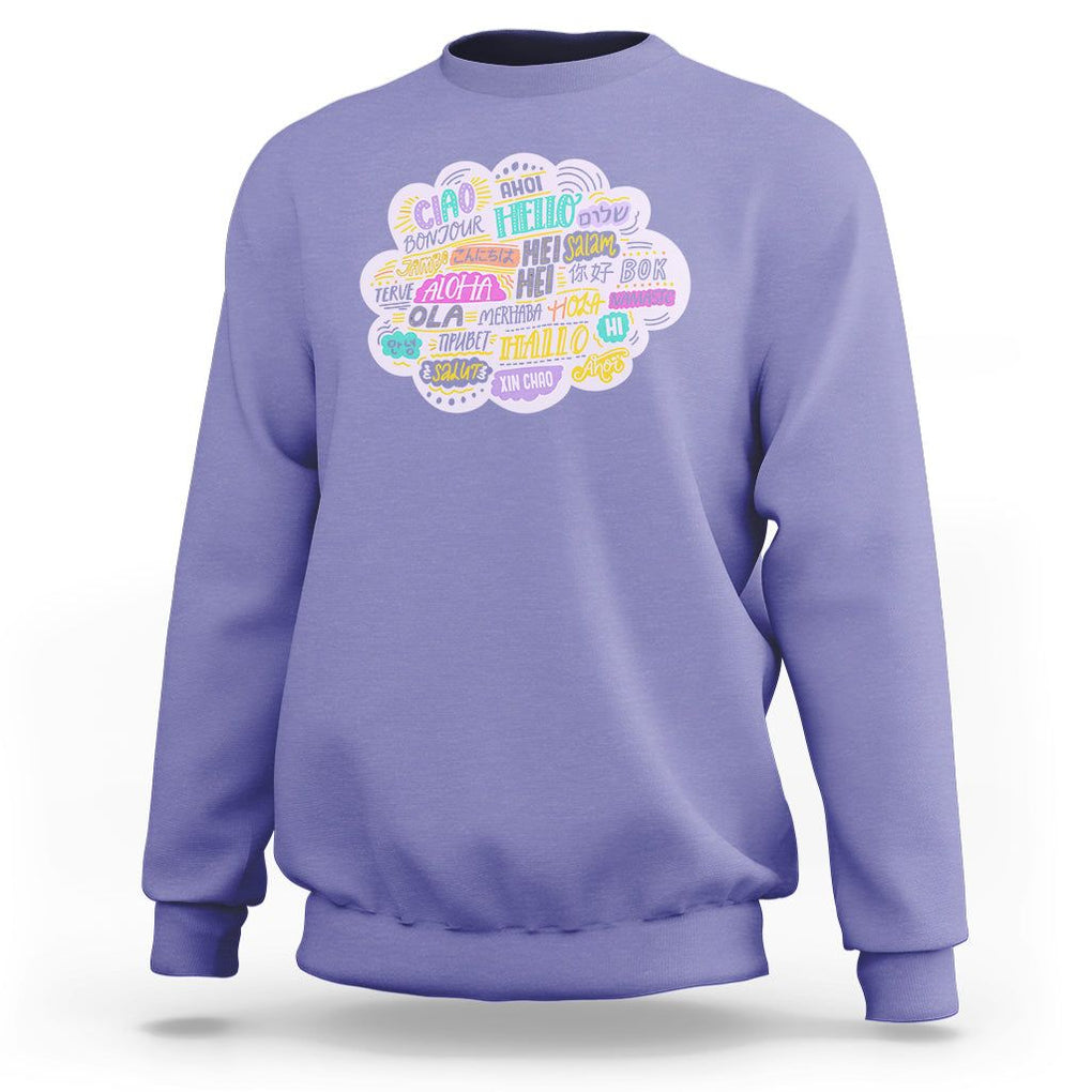 Travel Lover Sweatshirt Hello Word in Different Languages Greetings TS09 Violet Printyourwear