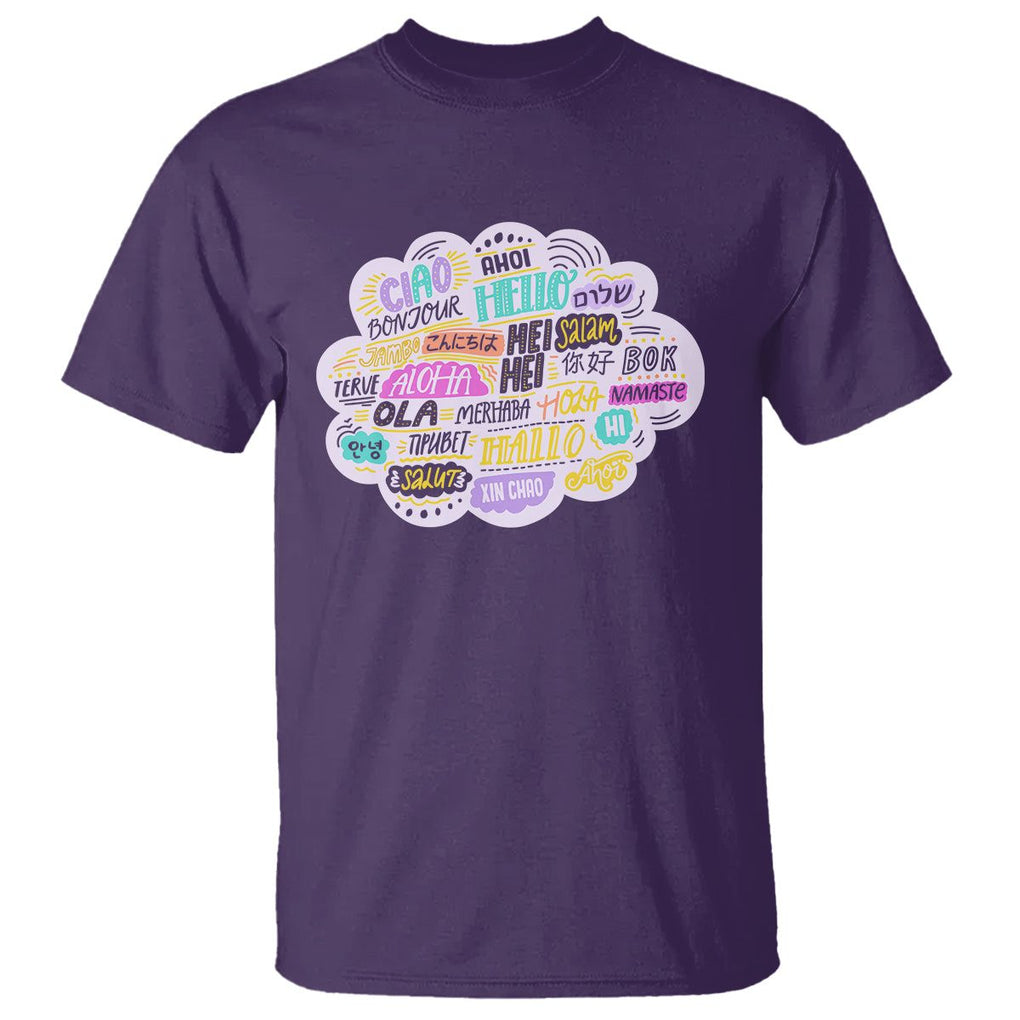 Travel Lover T Shirt Hello Word in Different Languages Greetings TS09 Purple Printyourwear