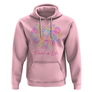 Travel Lover Hoodie Vintage Stamp Flight Travel Vacation Cruise Trip TS09 Light Pink Printyourwear
