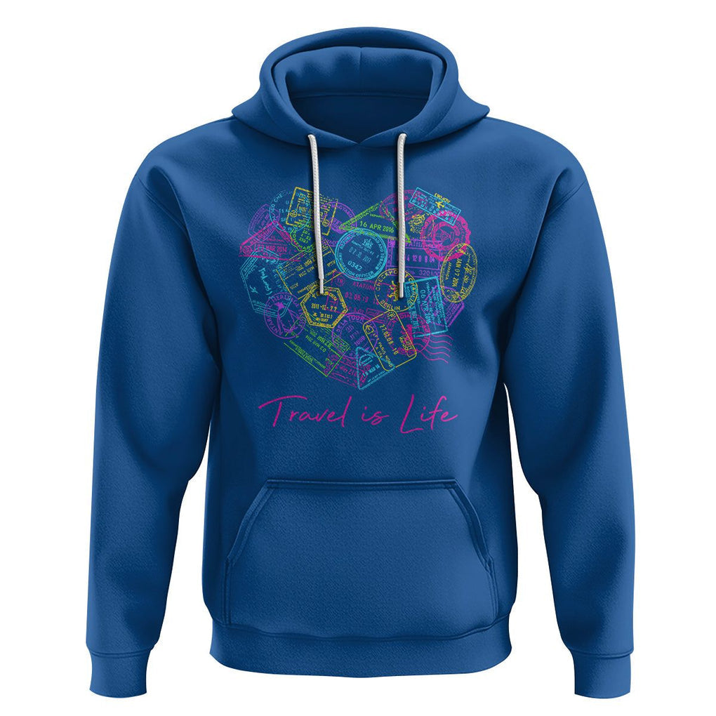 Travel Lover Hoodie Vintage Stamp Flight Travel Vacation Cruise Trip TS09 Royal Blue Printyourwear
