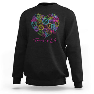 Travel Lover Sweatshirt Vintage Stamp Flight Travel Vacation Cruise Trip TS09 Black Printyourwear