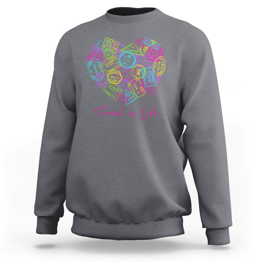 Travel Lover Sweatshirt Vintage Stamp Flight Travel Vacation Cruise Trip TS09 Charcoal Printyourwear