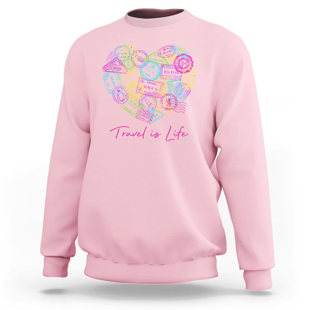 Travel Lover Sweatshirt Vintage Stamp Flight Travel Vacation Cruise Trip TS09 Light Pink Printyourwear