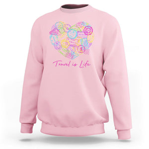 Travel Lover Sweatshirt Vintage Stamp Flight Travel Vacation Cruise Trip TS09 Light Pink Printyourwear