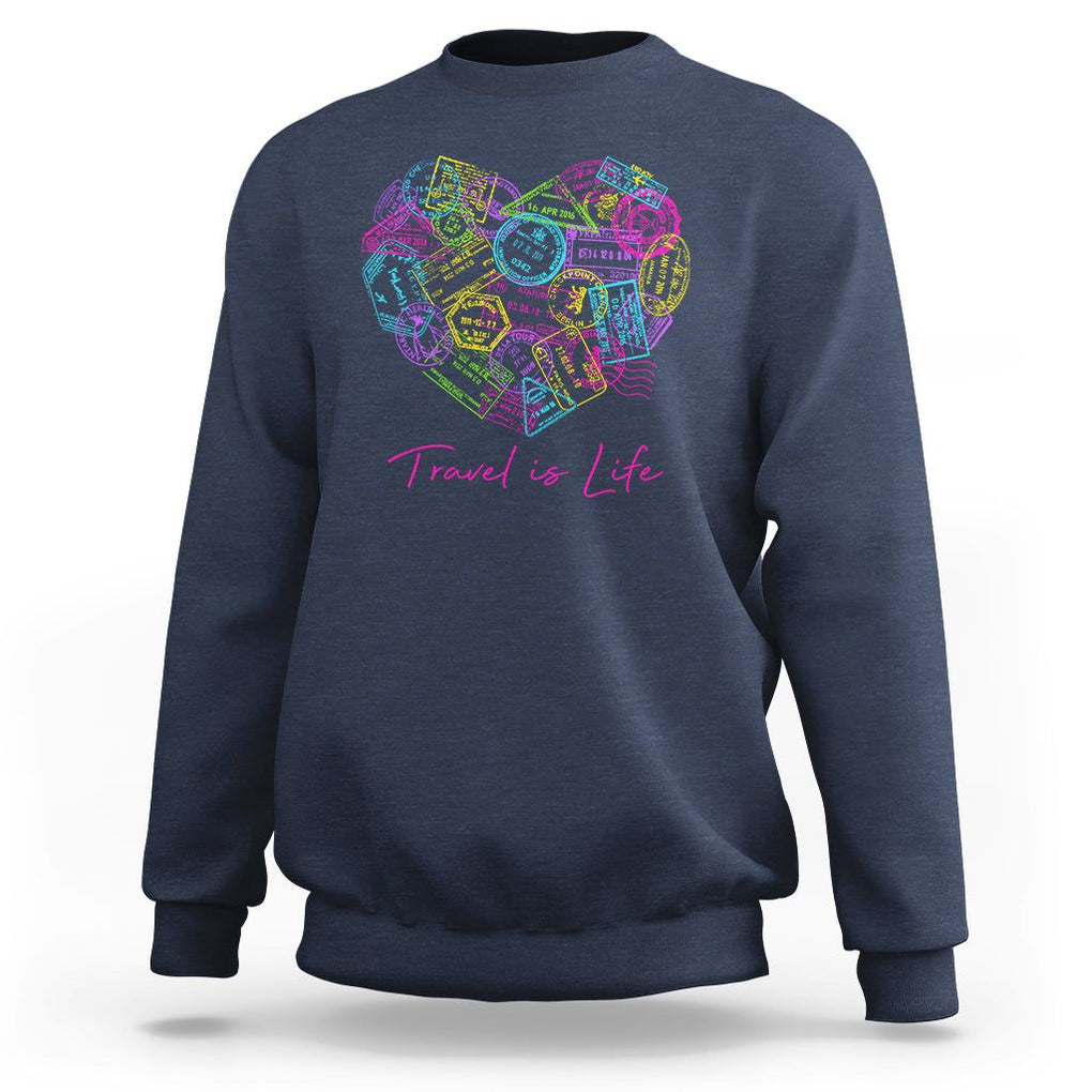 Travel Lover Sweatshirt Vintage Stamp Flight Travel Vacation Cruise Trip TS09 Navy Printyourwear